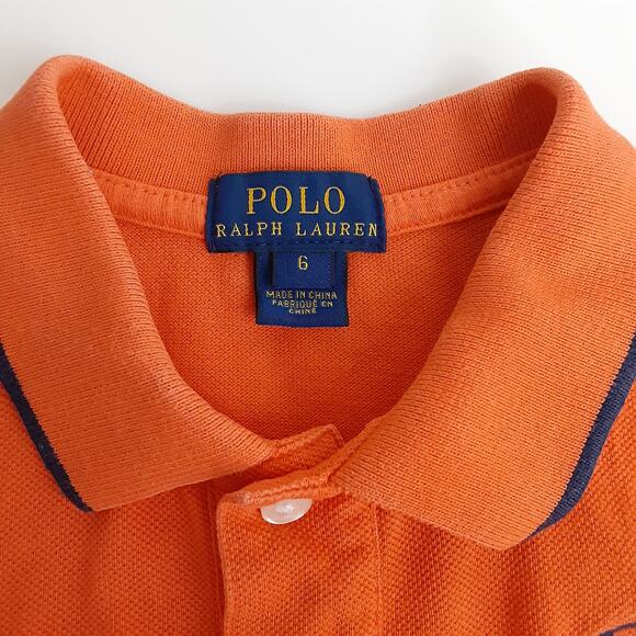 Polo Ralph Lauren Kids Big Pony Polo Shirt Rugby Embroidered Orange Boy 6 School - Picture 5 of 10